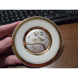 The Art Of Chokin 24k Gold Edged Decorative Plate bird, Flower & butterfly Japan